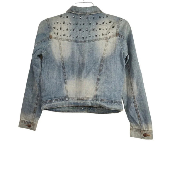 Highway Jeans Denim Button Up Jacket Women Size L Embellished Long Sleeve Pocket - Picture 5 of 9